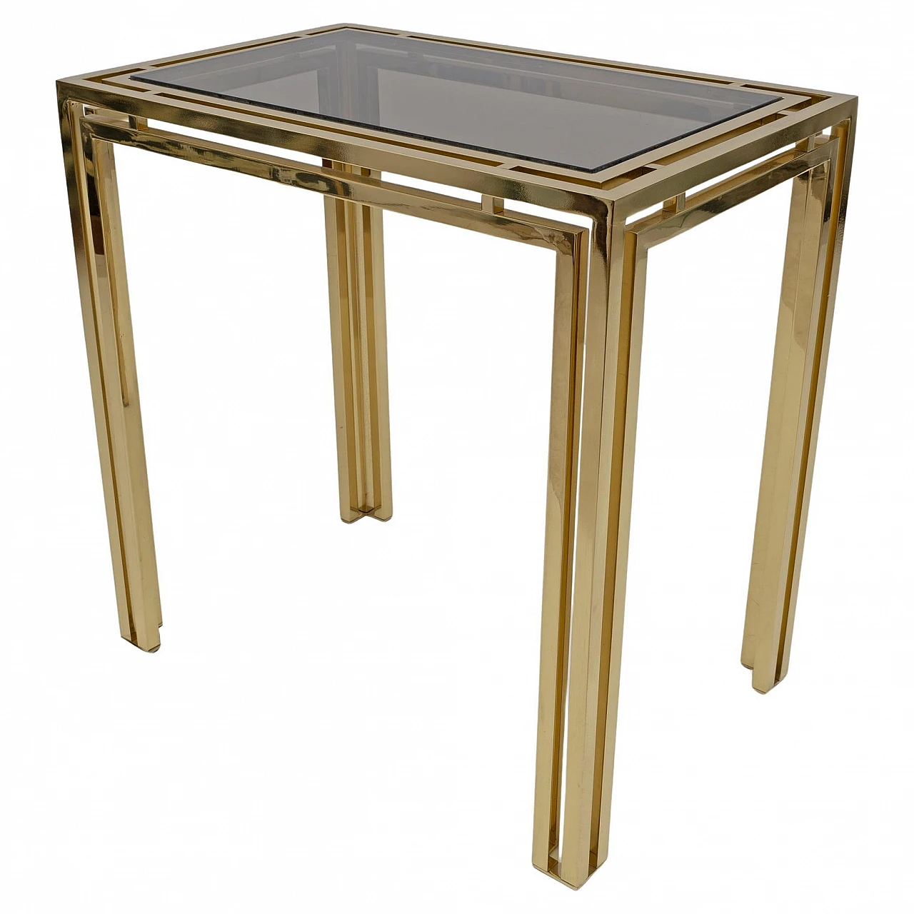 Tavolo in ottone con piano in vetro fumè, anni '70 1