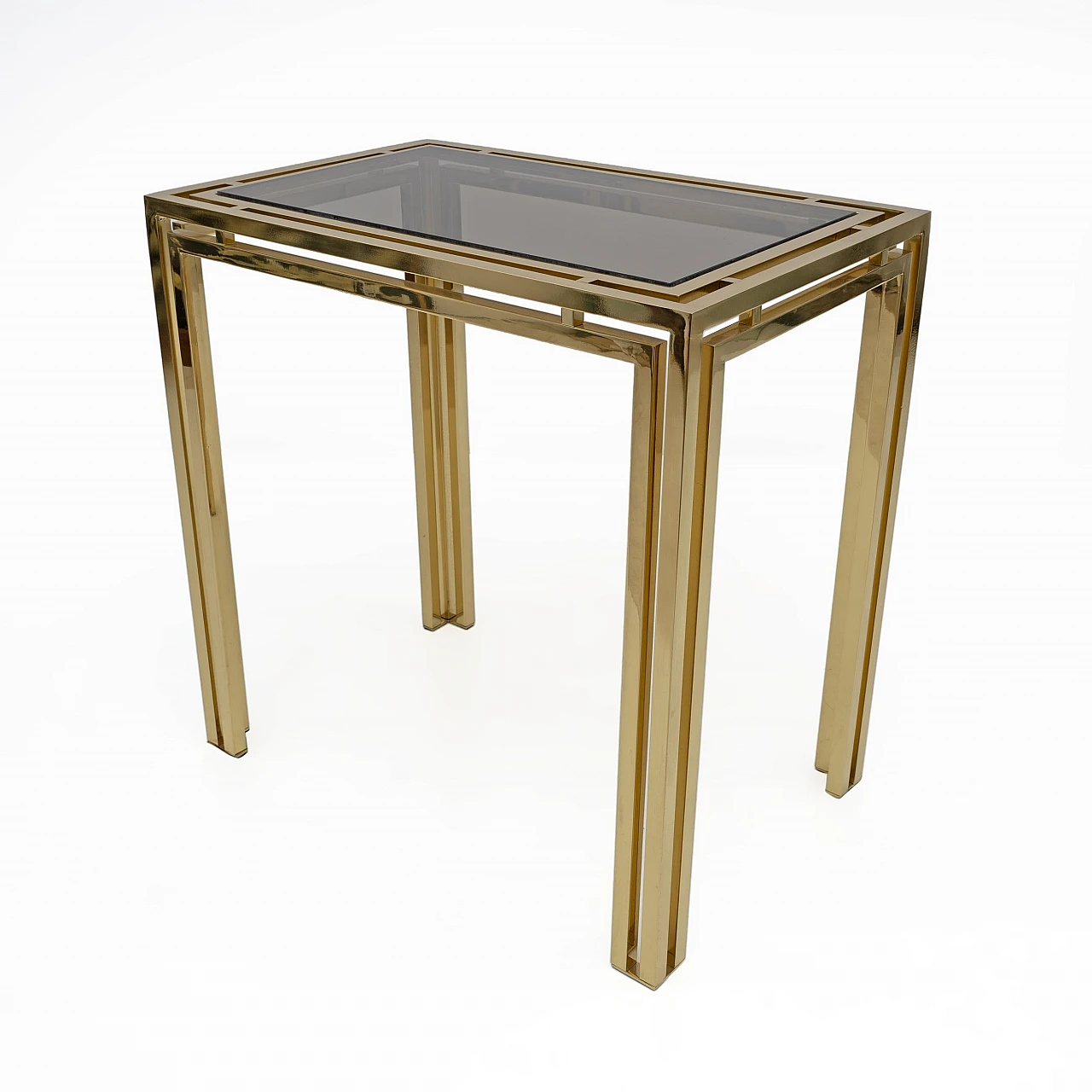 Tavolo in ottone con piano in vetro fumè, anni '70 2