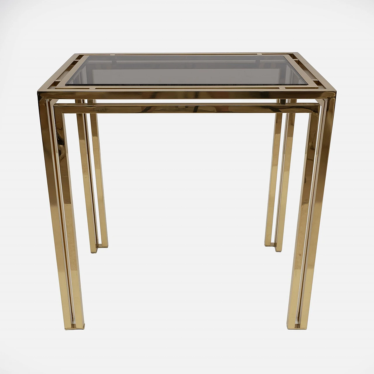Tavolo in ottone con piano in vetro fumè, anni '70 3