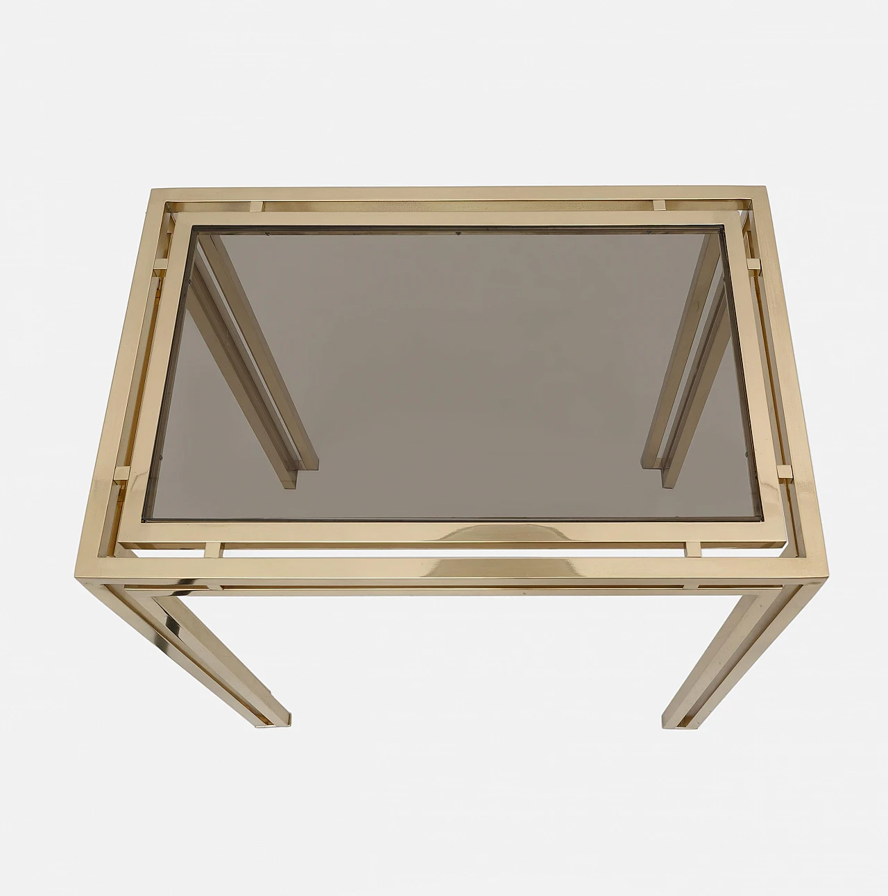 Tavolo in ottone con piano in vetro fumè, anni '70 4
