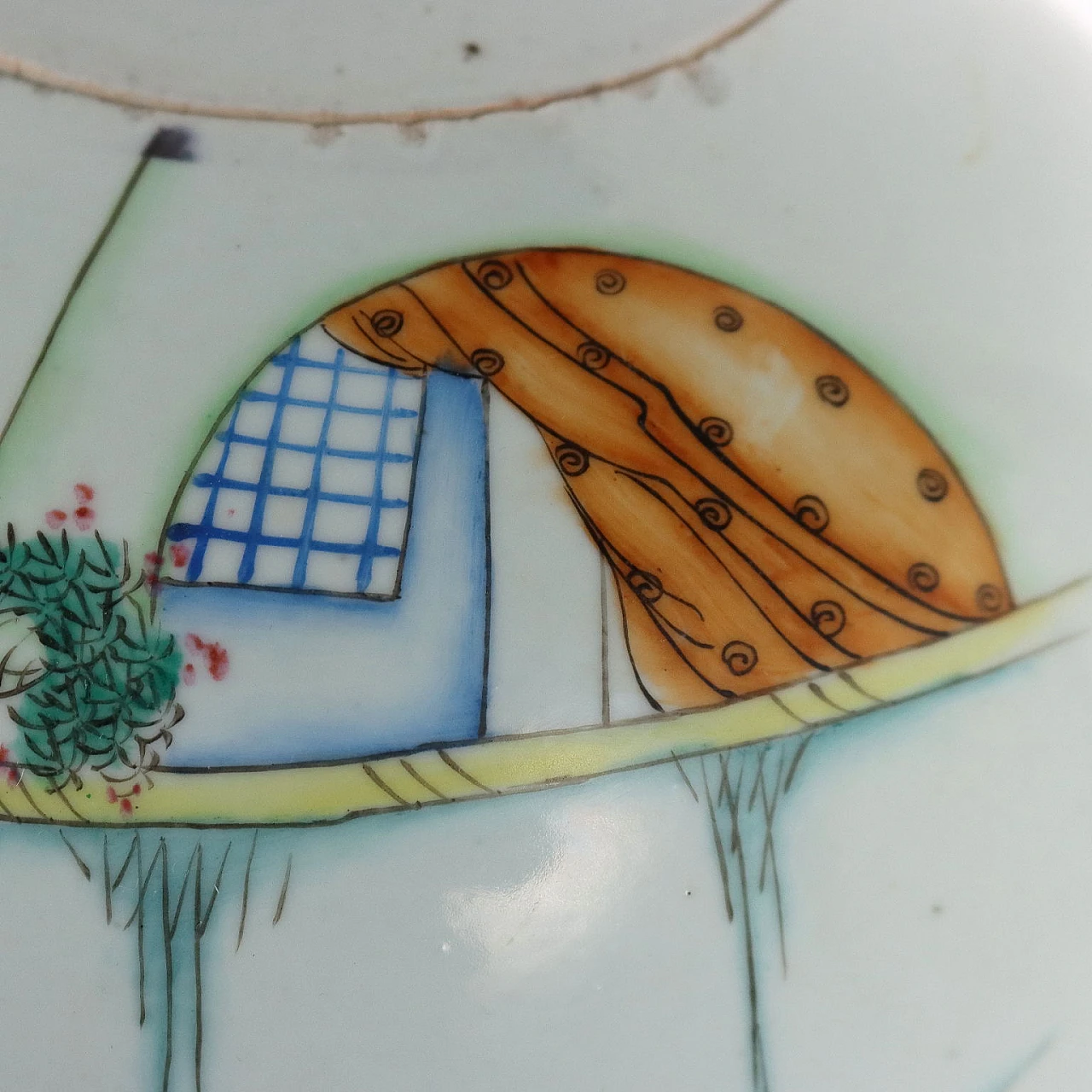 Potiche in porcellana con scena e scritte cinesi, inizio '900 5