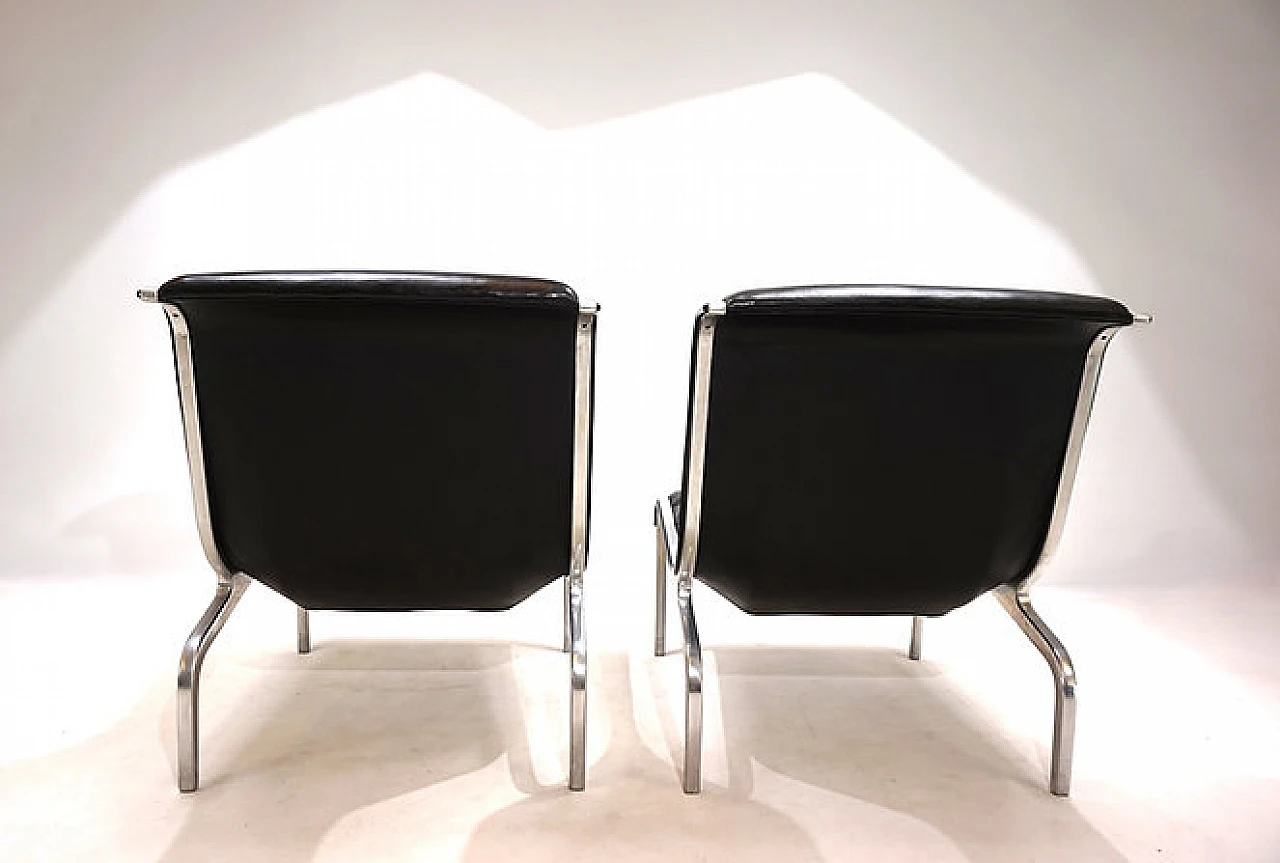 Poltrona in acciaio e pelle nera in stile Fabricius&Kastholm, anni '70 2