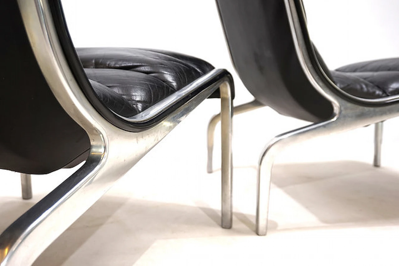 Poltrona in acciaio e pelle nera in stile Fabricius&Kastholm, anni '70 15