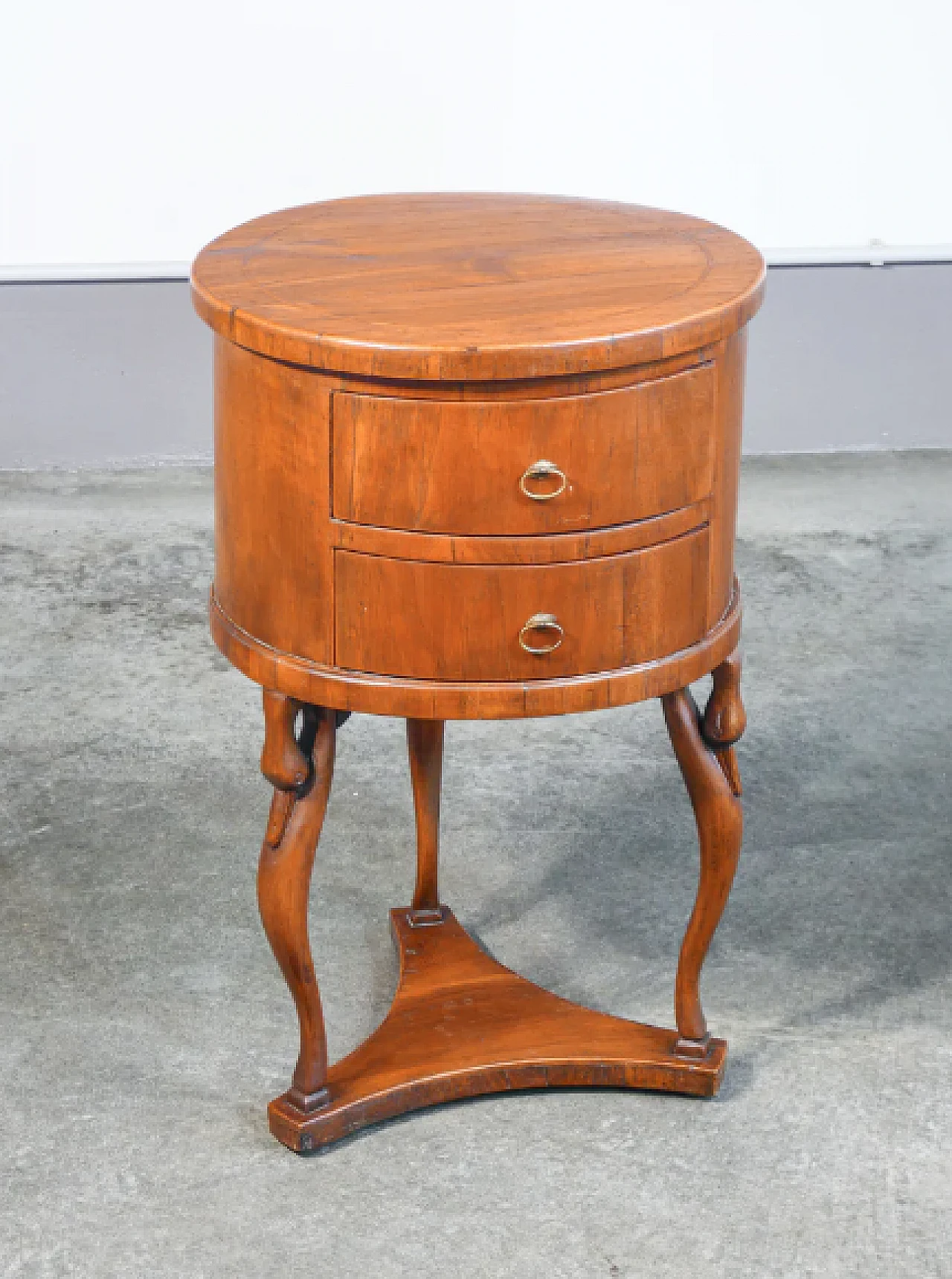 Bedside table in walnut with drawers & sculpted legs, 19th century 1