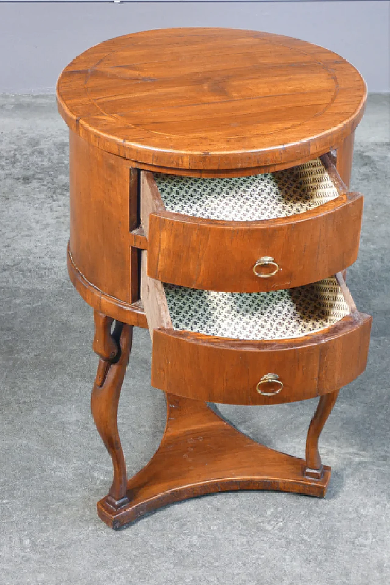 Bedside table in walnut with drawers & sculpted legs, 19th century 4