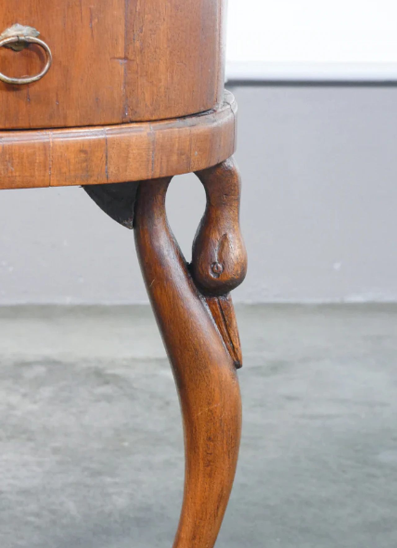 Bedside table in walnut with drawers & sculpted legs, 19th century 6