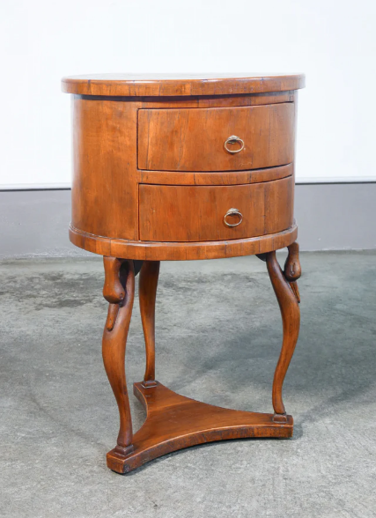 Bedside table in walnut with drawers & sculpted legs, 19th century 7