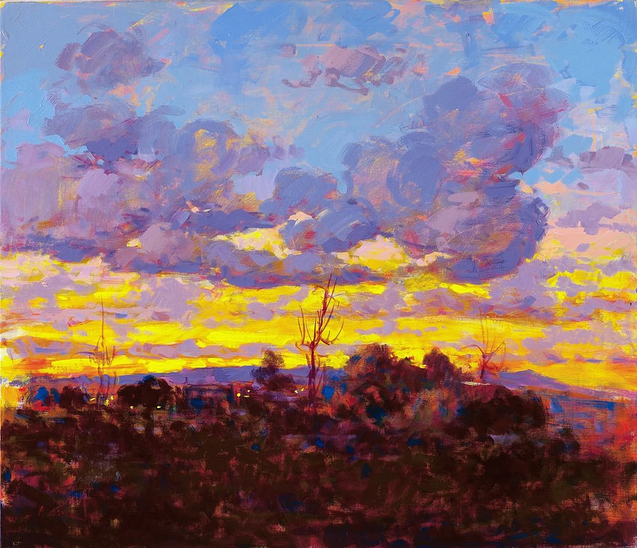 Renato Criscuolo, Tramonto vibrante sul paesaggio, olio su tela, 2003 1