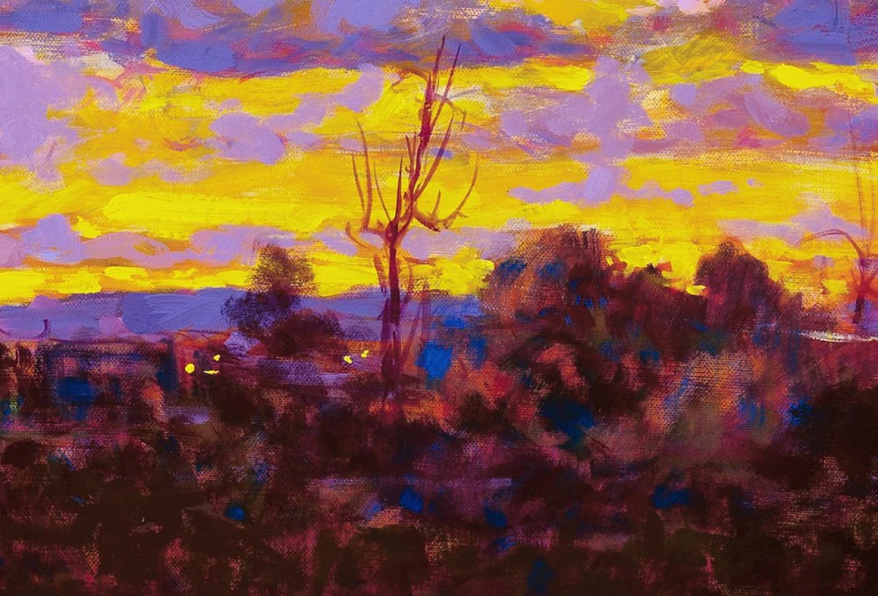 Renato Criscuolo, Tramonto vibrante sul paesaggio, olio su tela, 2003 2