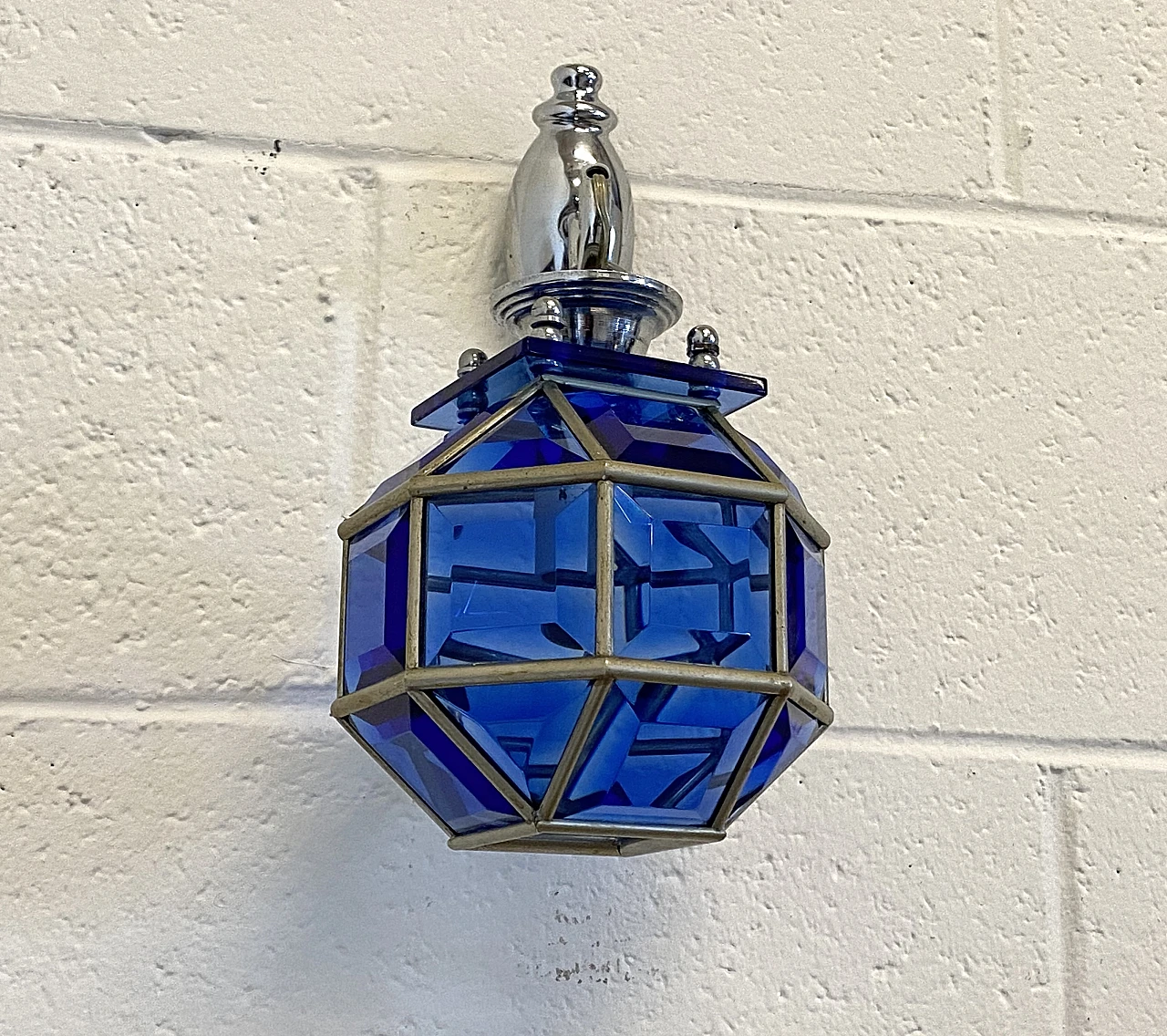 Pair of blue glass wall lamps, 1970s 4