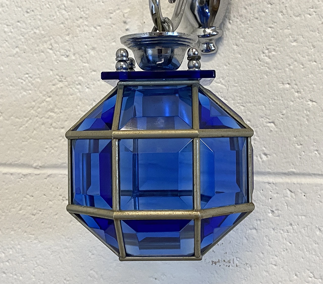 Pair of blue glass wall lamps, 1970s 5