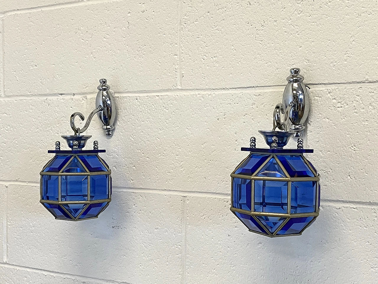 Pair of blue glass wall lamps, 1970s 10