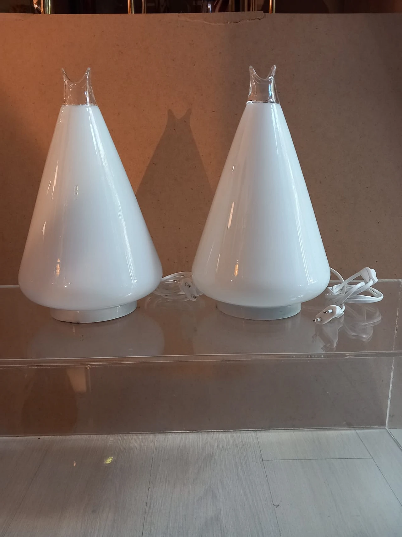 Coppia di lampade Buto in vetro di Murano di Leucos, anni '70 1