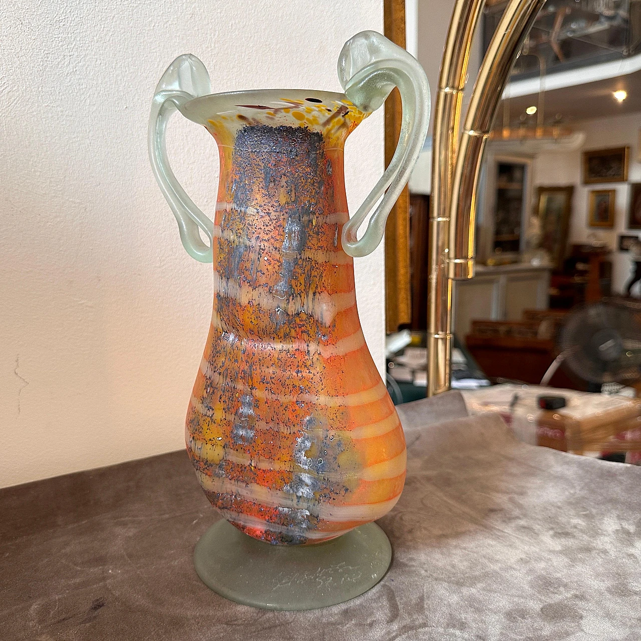 Vaso ad anfora in vetro di Murano in stile Art Nouveau, anni '80 8