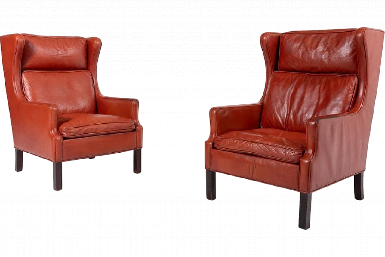 Pair of beech wood & leather armchairs by Mogens Hansen, 1970s 10