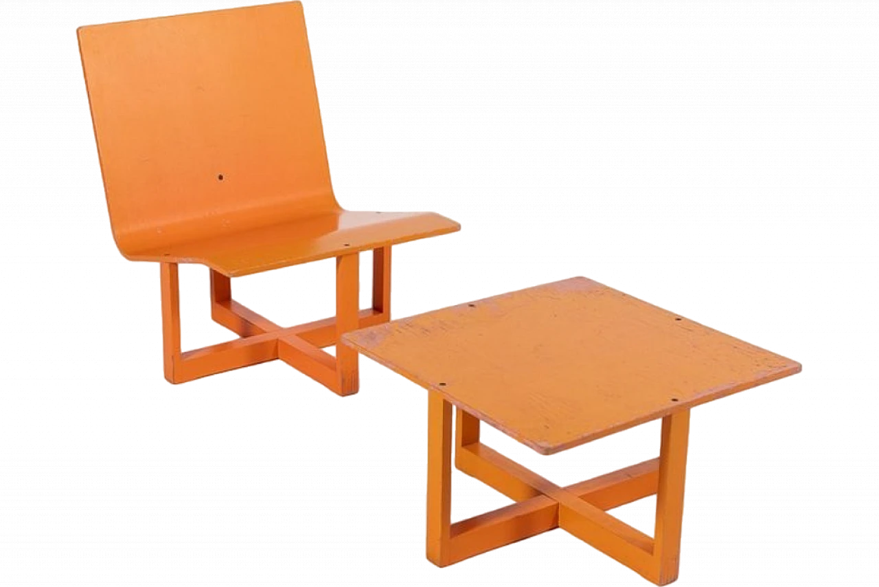 Plywood lounge chair with coffee table by Chr. Rasmussen, 1970s 13