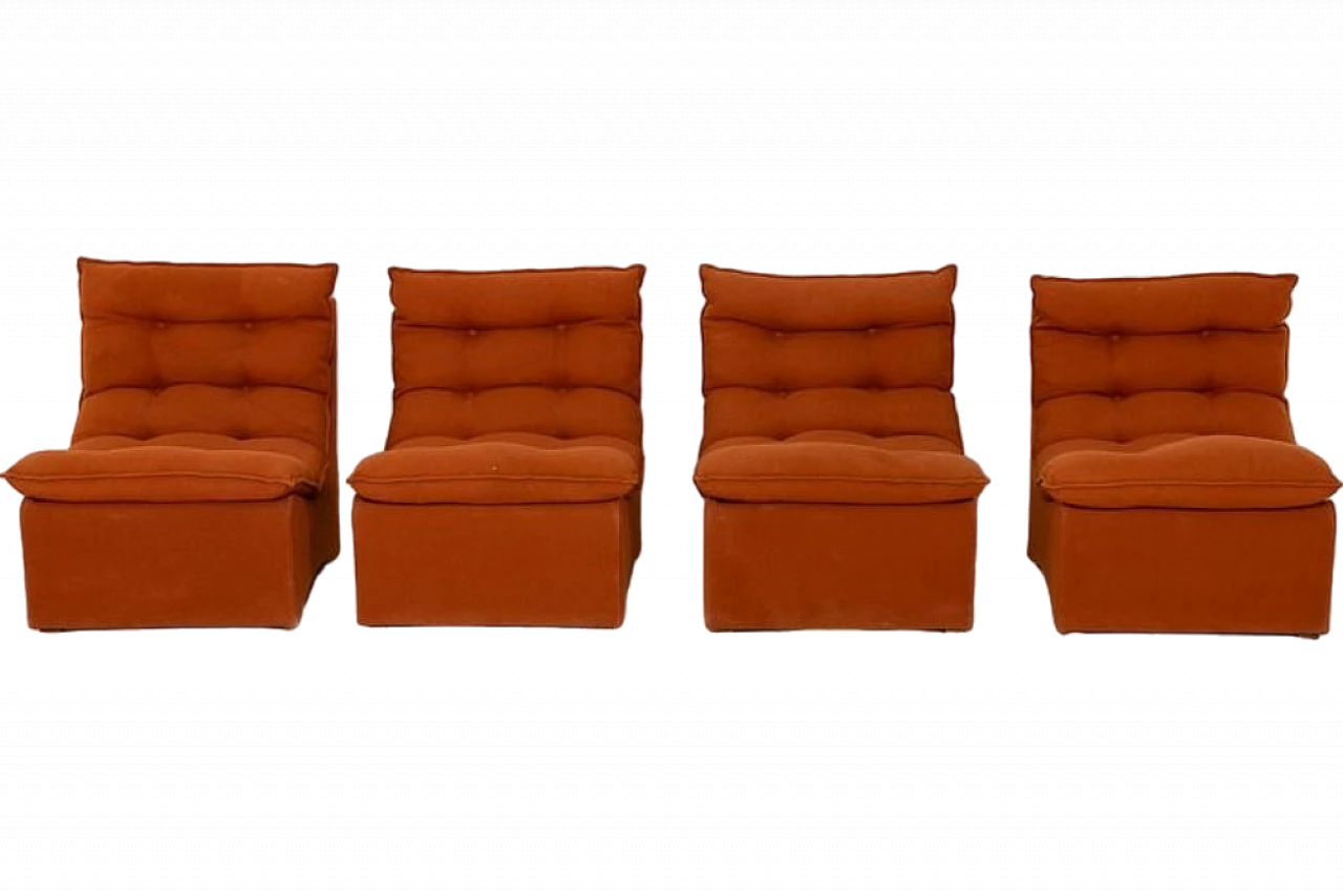4 Sedie da salotto in lana arancione, anni '60 14