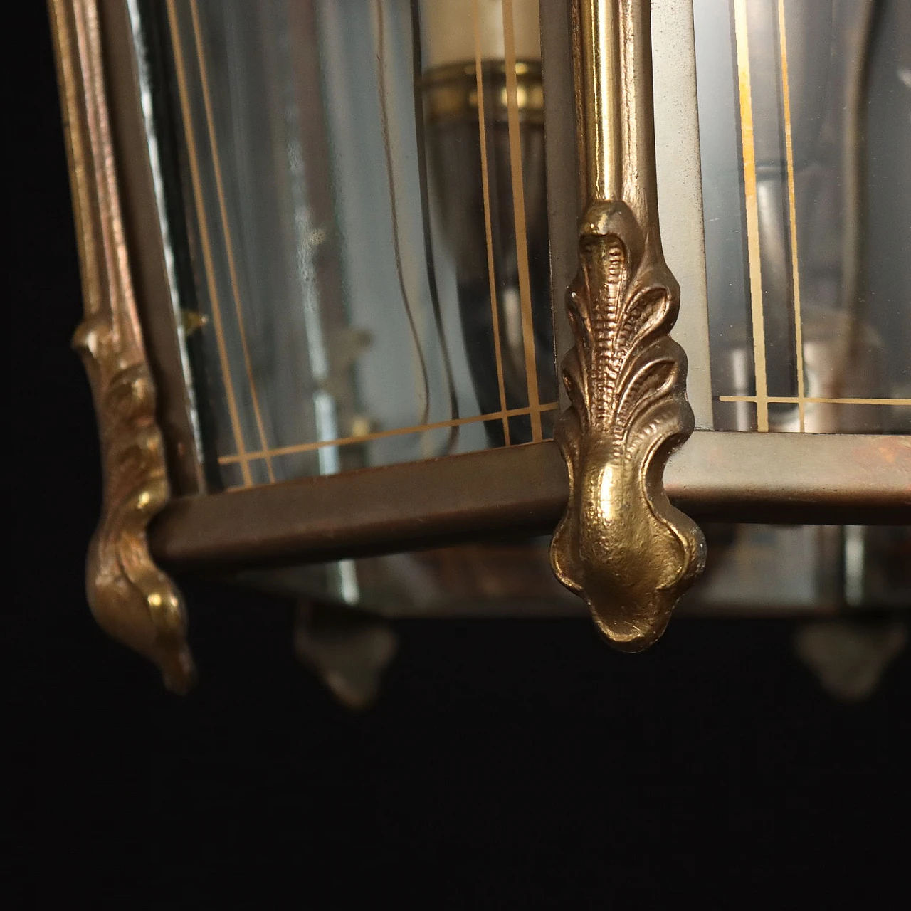 Lanterna esagonale a tre luci in ottone in stile antico 6