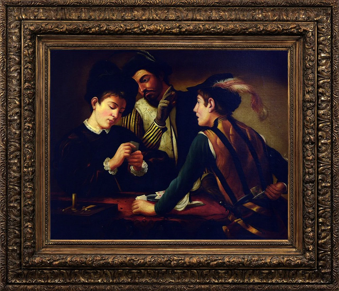 G. Perna da Caravaggio, I Bari, olio su tela con cornice, anni '70 1