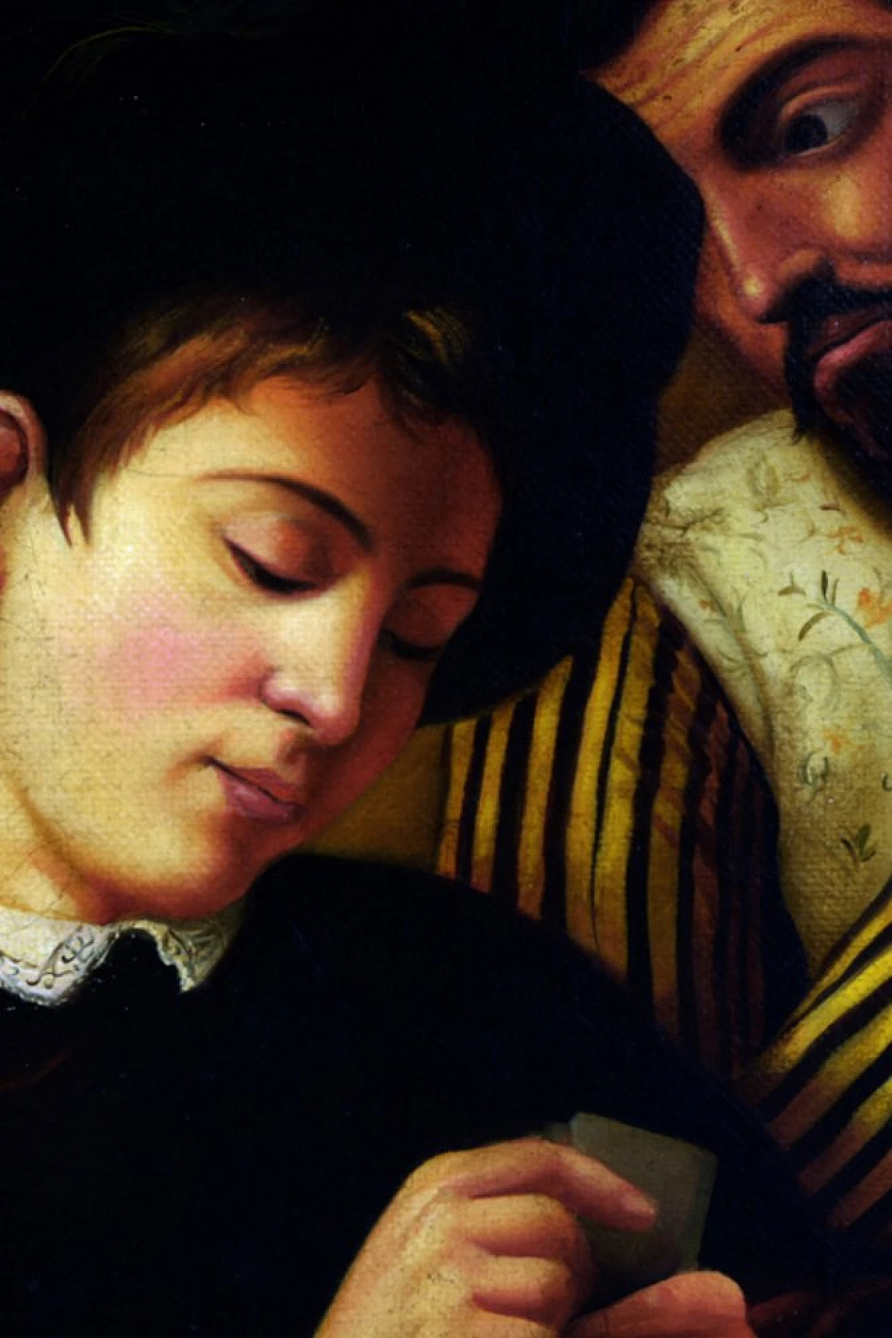 G. Perna da Caravaggio, I Bari, olio su tela con cornice, anni '70 3