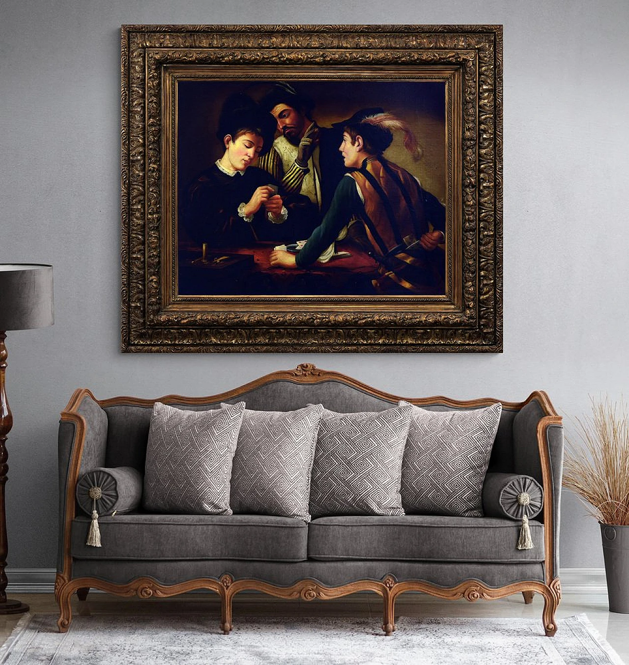 G. Perna da Caravaggio, I Bari, olio su tela con cornice, anni '70 5