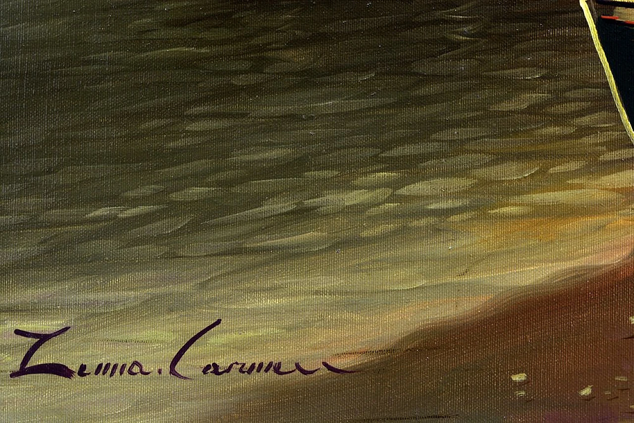 Serata costiera a Napoli, olio su tela di Carmine Zenna, anni '80 5