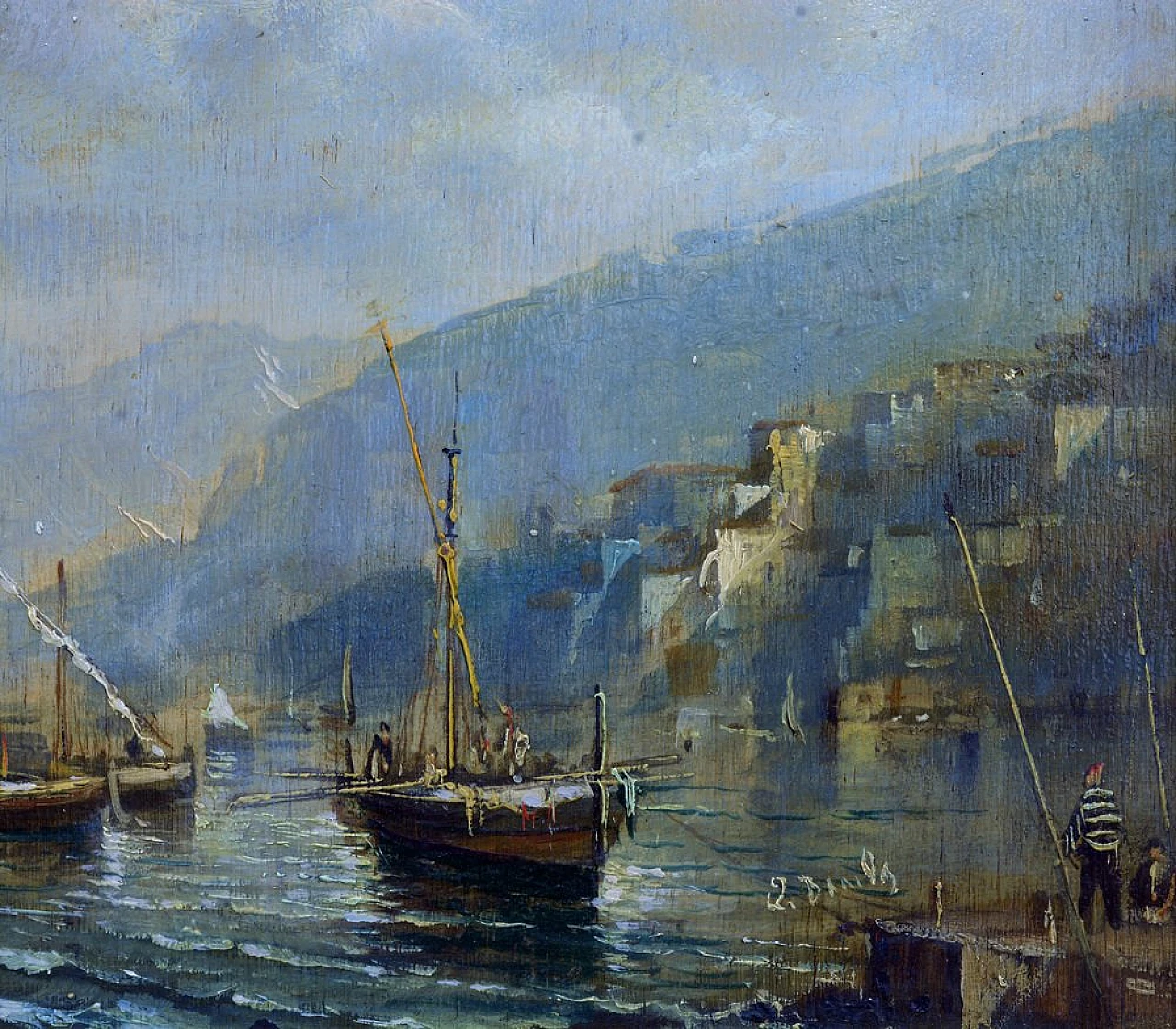 Marina, dipinto ad olio con cornice di Luigi Basile, anni '80 3