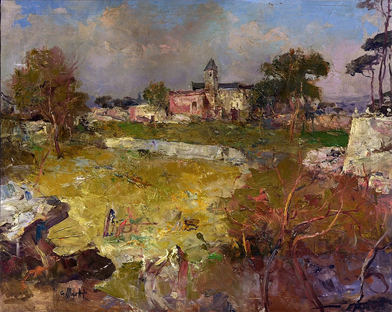 Landscape by Giacomo Moretti, framed oil painting, 1970s 2