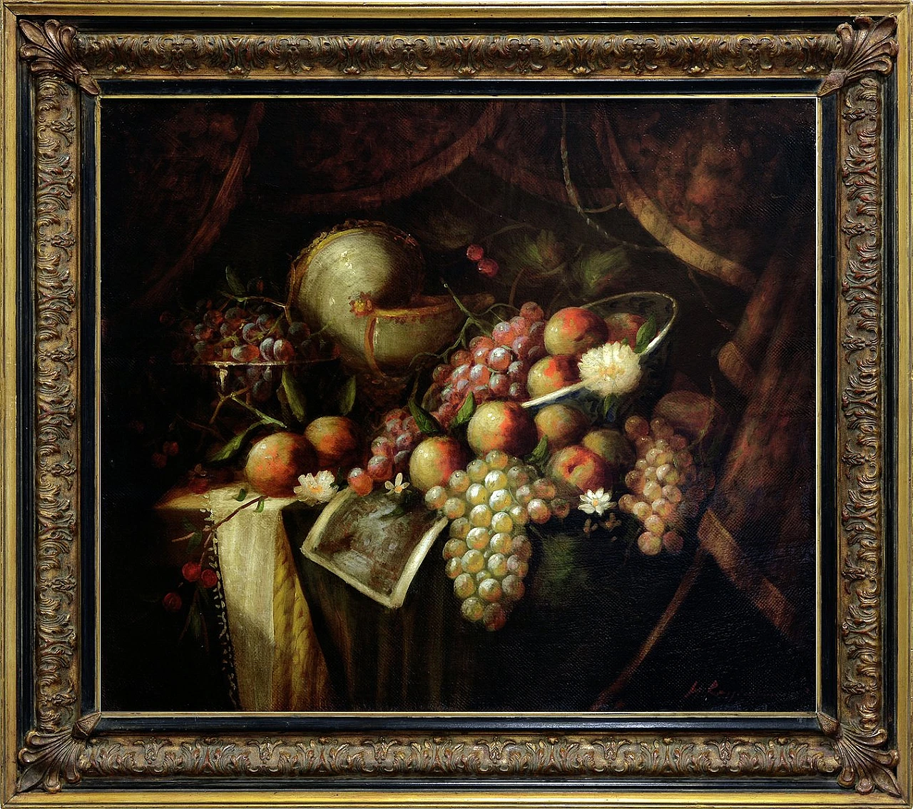 Natura morta di Massimo Reggiani olio su tela con cornice, anni '90 1