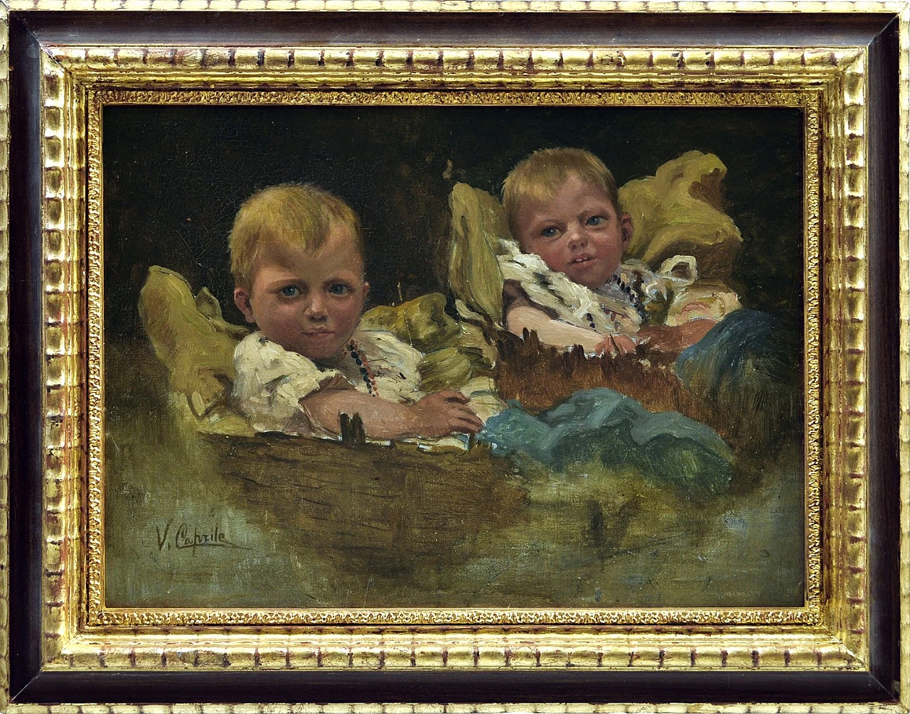 Children by Vincenzo Caprile, framed oil painting, early 20th century 1