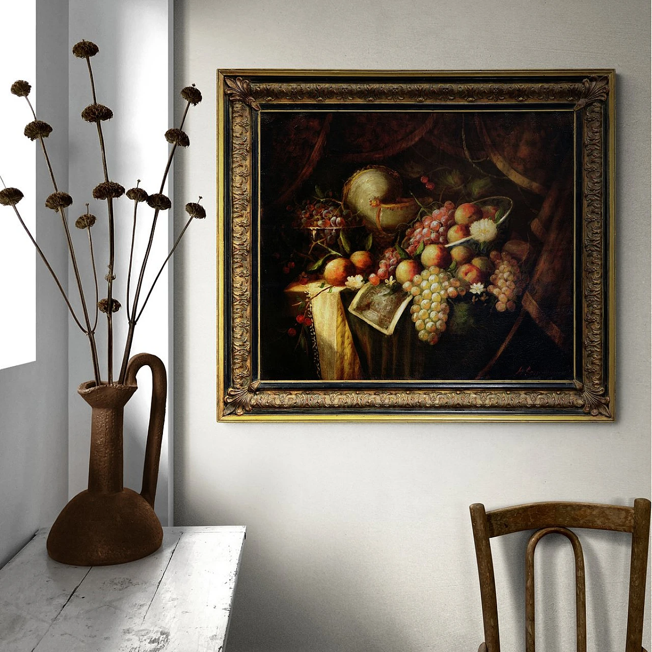 Natura morta di Massimo Reggiani olio su tela con cornice, anni '90 7