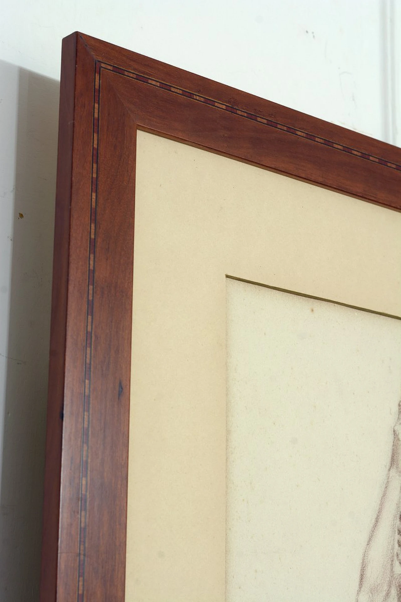 Studio accademico di nudo maschile con bastone, matita su carta, '800 4