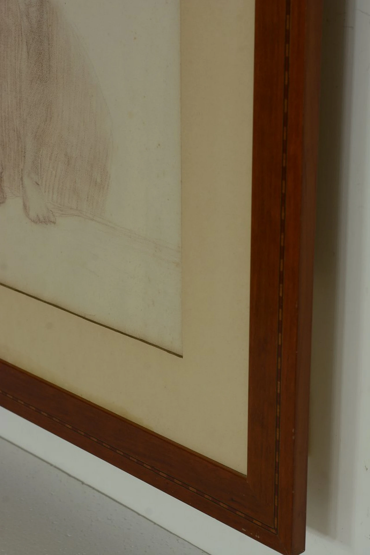 Studio accademico di nudo maschile con bastone, matita su carta, '800 5