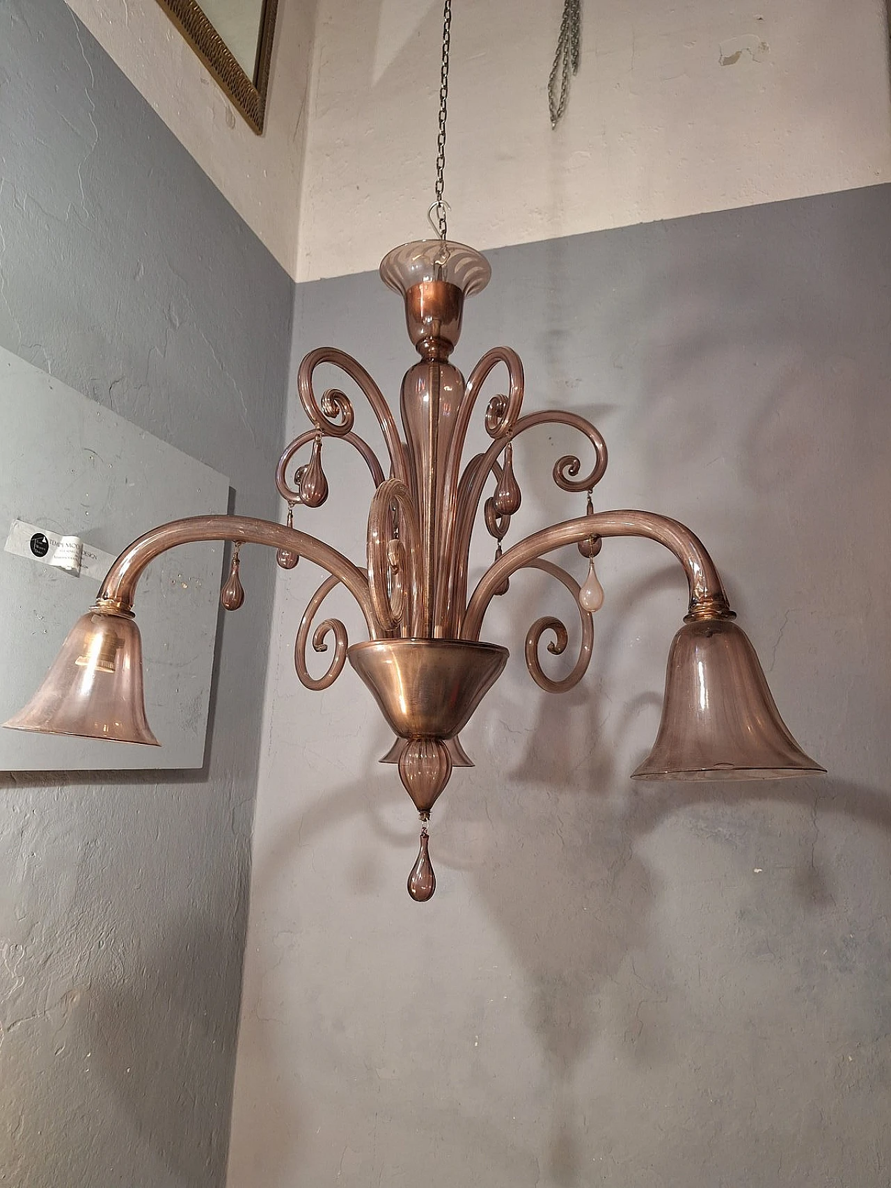 Three-light glass chandelier by V. Zecchin for MVM Cappellin, 1950s 19