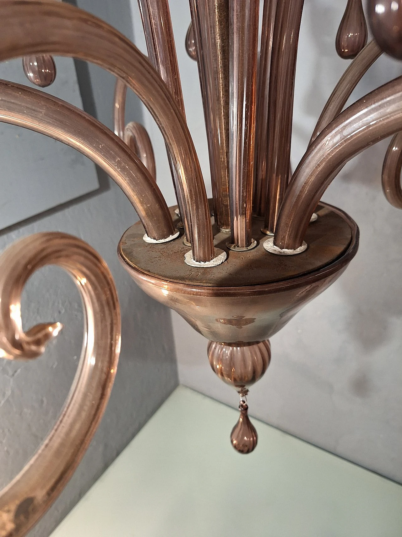 Three-light glass chandelier by V. Zecchin for MVM Cappellin, 1950s 20