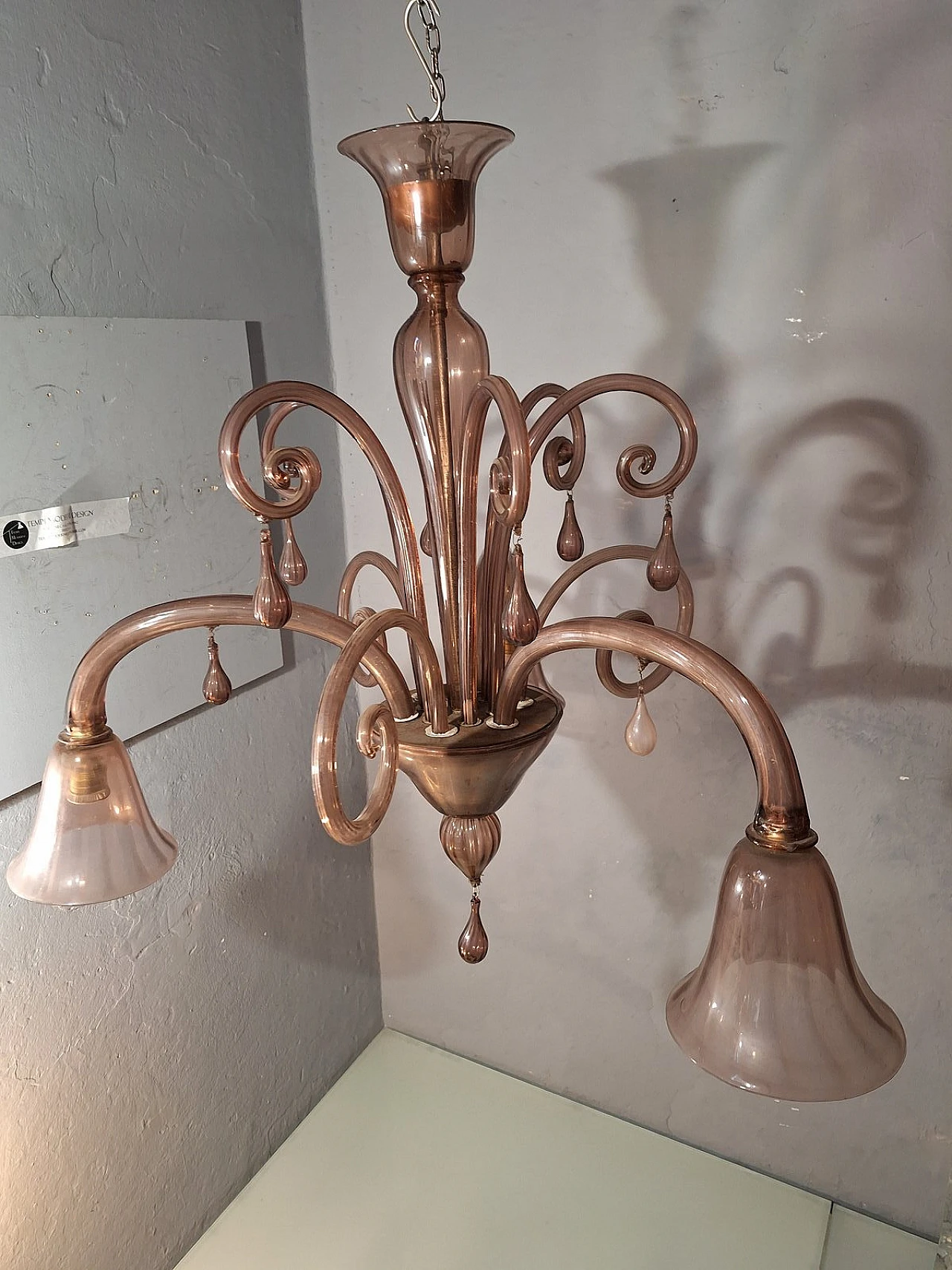 Three-light glass chandelier by V. Zecchin for MVM Cappellin, 1950s 21