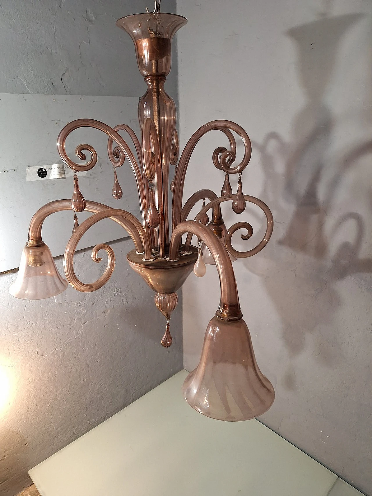 Three-light glass chandelier by V. Zecchin for MVM Cappellin, 1950s 22