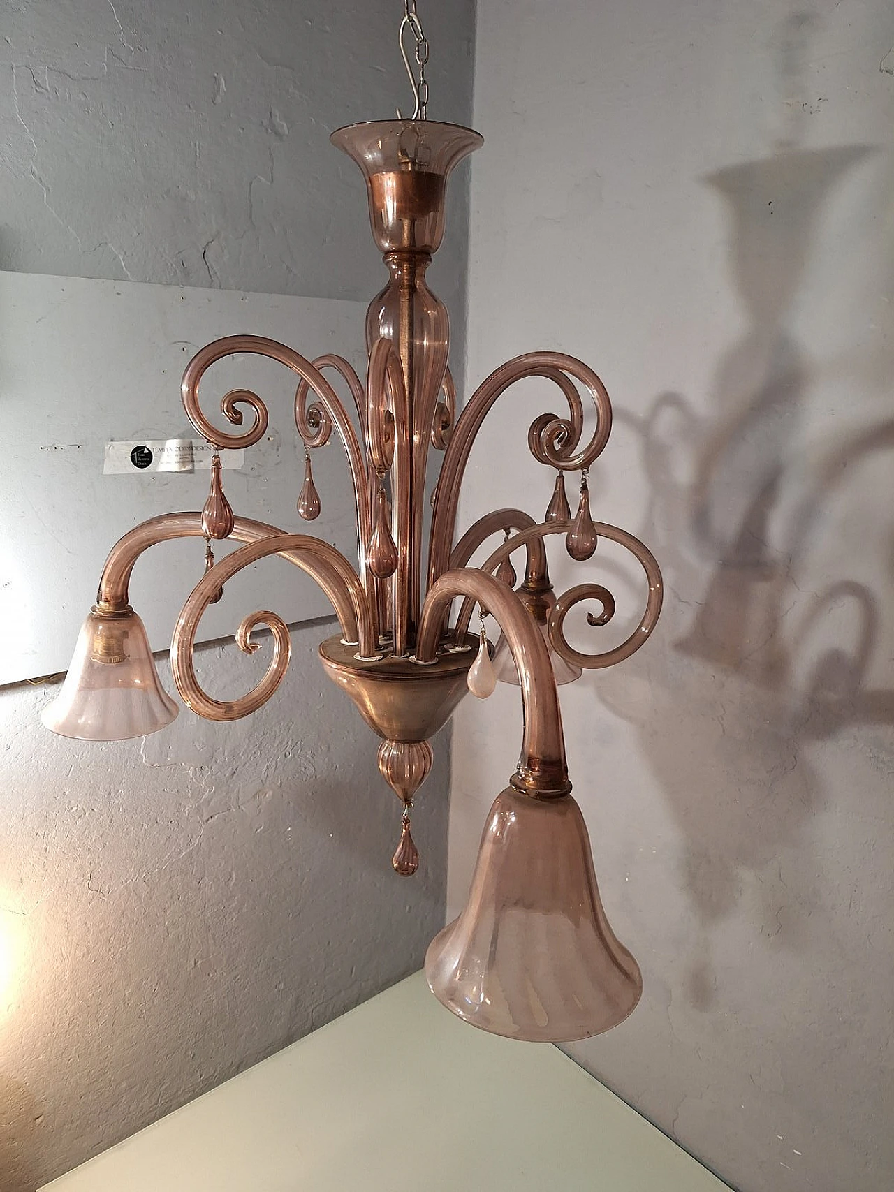 Three-light glass chandelier by V. Zecchin for MVM Cappellin, 1950s 23