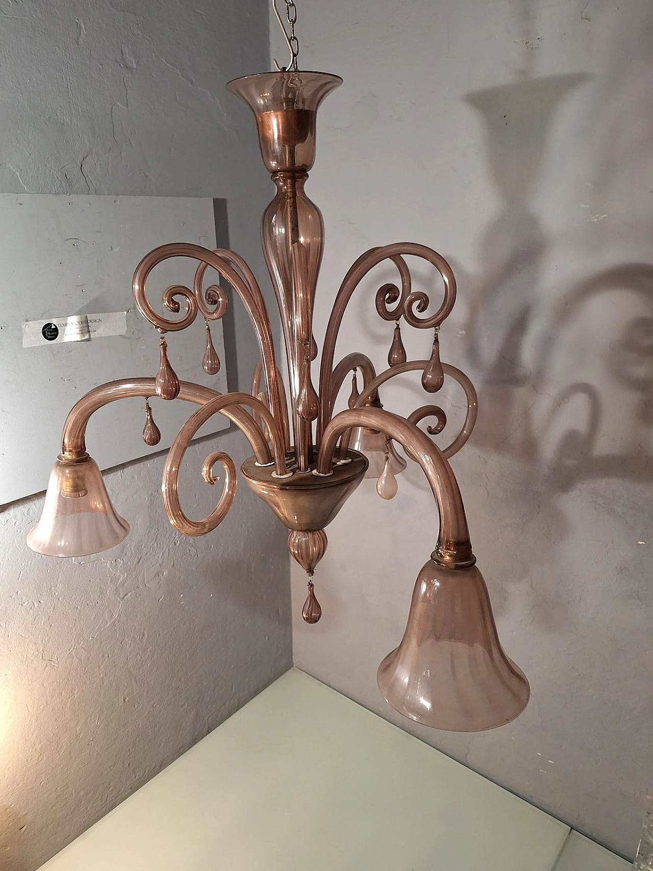 Three-light glass chandelier by V. Zecchin for MVM Cappellin, 1950s 24