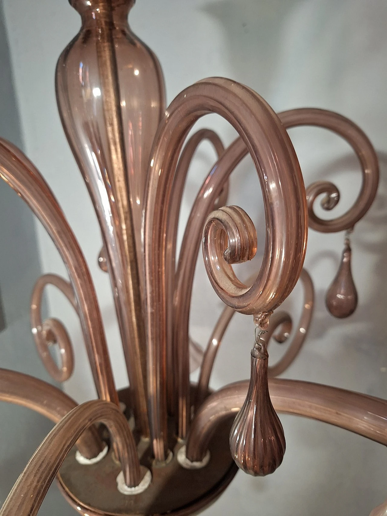 Three-light glass chandelier by V. Zecchin for MVM Cappellin, 1950s 25