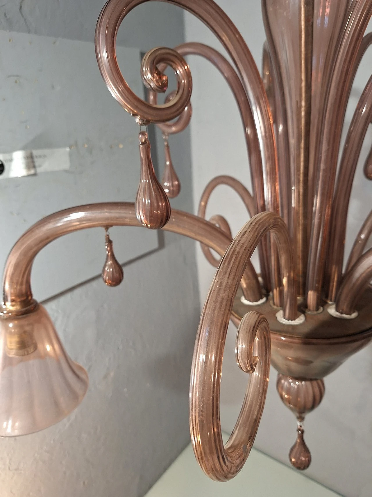 Three-light glass chandelier by V. Zecchin for MVM Cappellin, 1950s 26