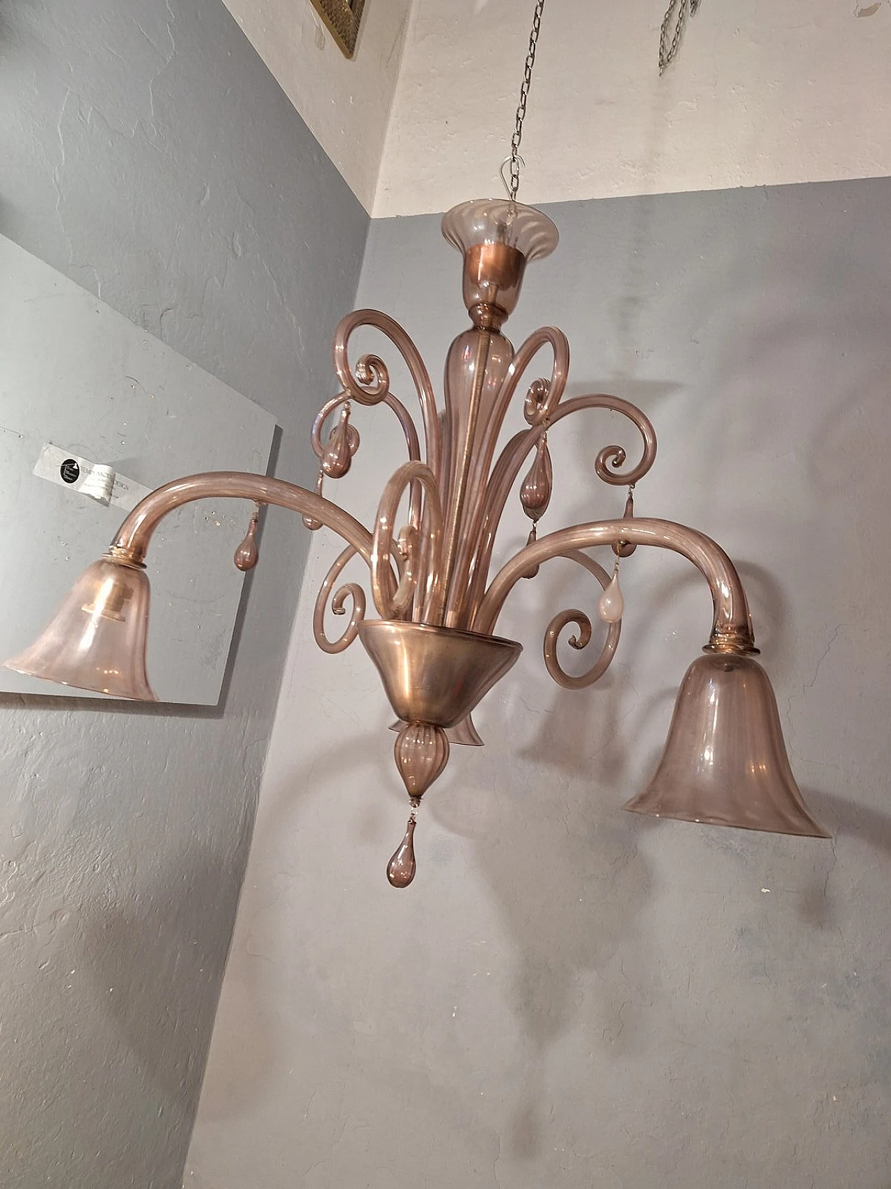 Three-light glass chandelier by V. Zecchin for MVM Cappellin, 1950s 28