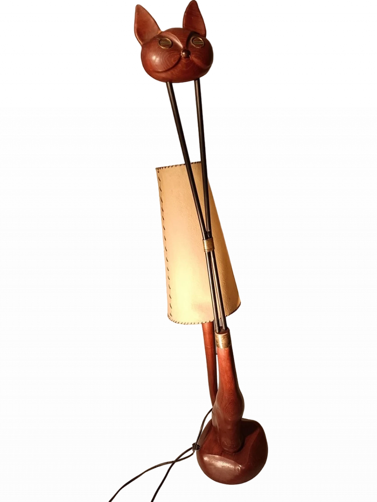 Cat floor lamp made of wood, iron and brass, 1950s 13