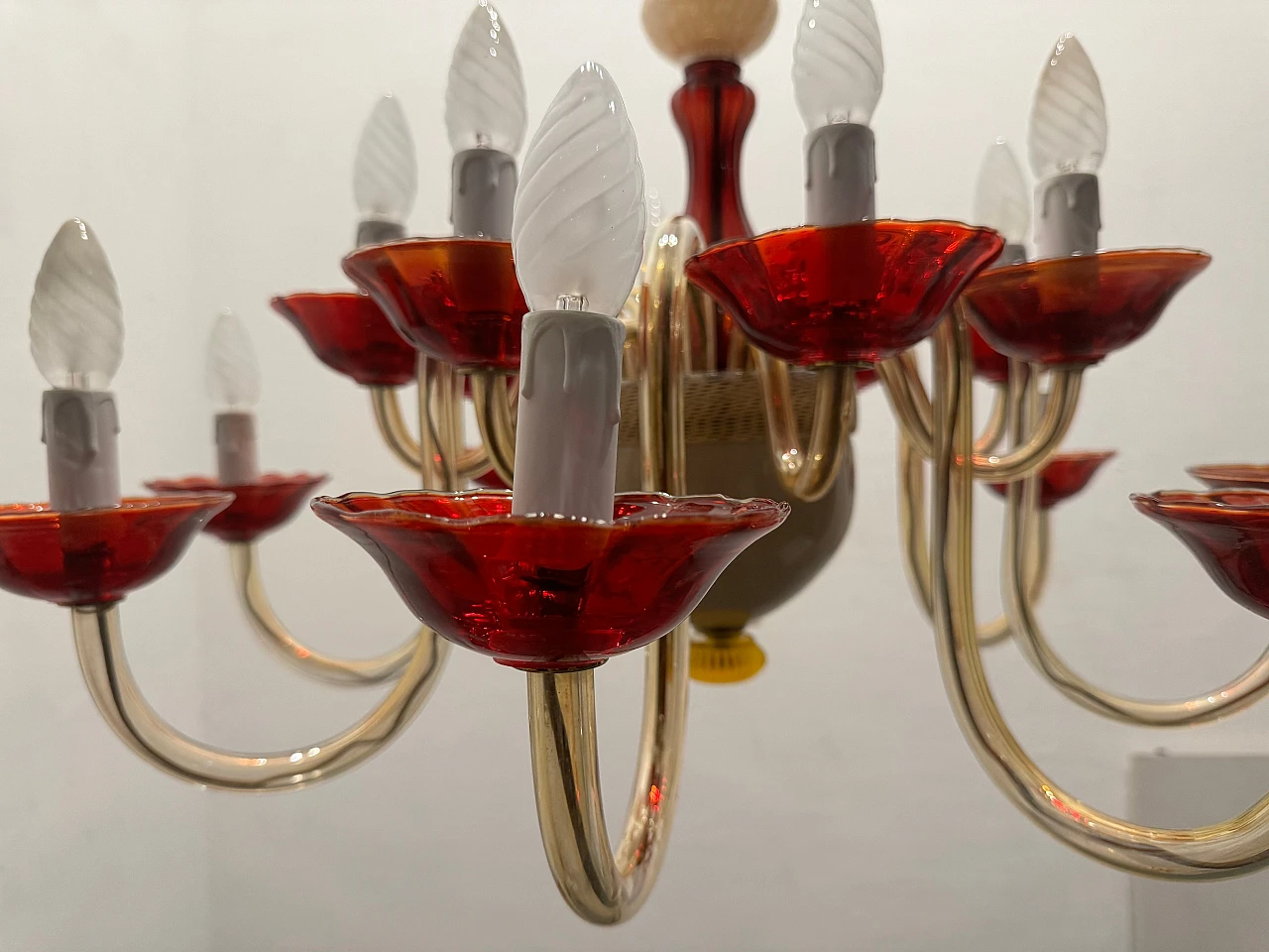 Lampadario veneziano in vetro di Murano rosso rubino, anni '80 3