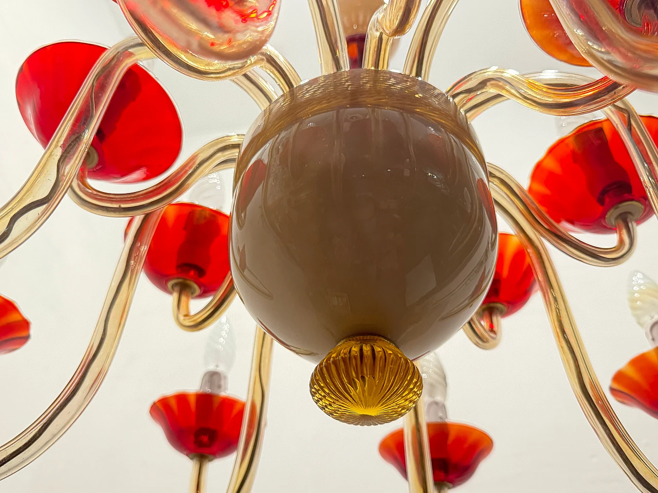 Lampadario veneziano in vetro di Murano rosso rubino, anni '80 4