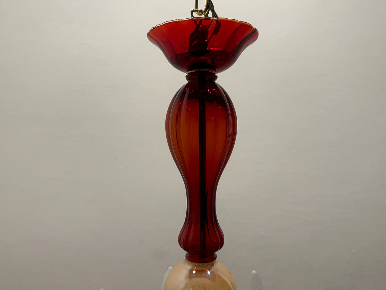 Lampadario veneziano in vetro di Murano rosso rubino, anni '80 6