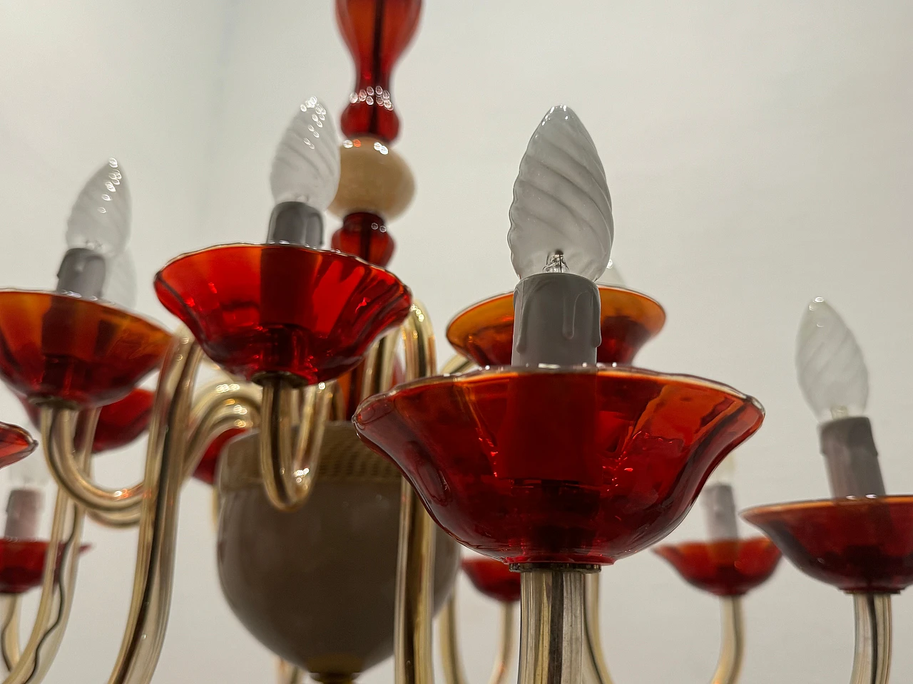 Lampadario veneziano in vetro di Murano rosso rubino, anni '80 10