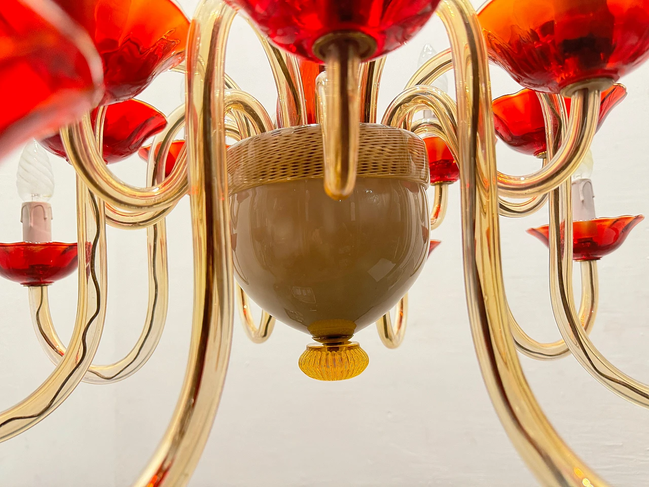 Lampadario veneziano in vetro di Murano rosso rubino, anni '80 11
