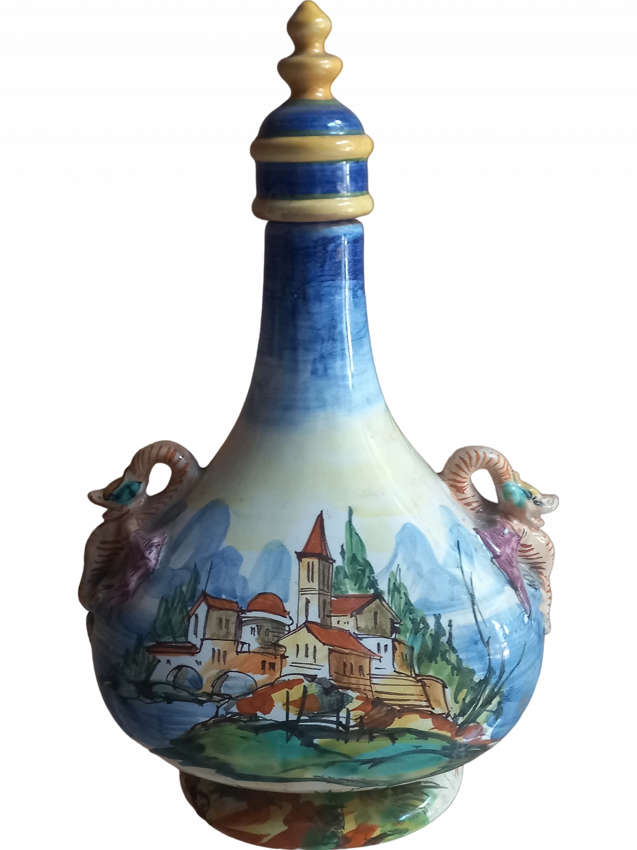 Glazed majolica plate with country scene by Cantagalli, 1930s 7