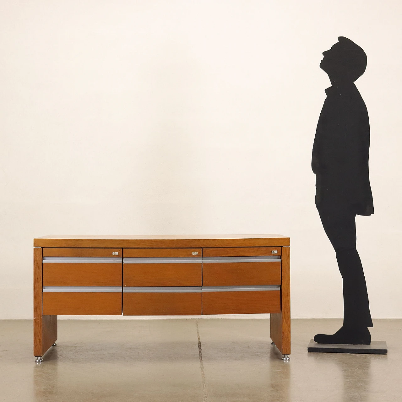 Cassettiera in legno impiallacciato rovere e alluminio di Knoll, anni '70 2